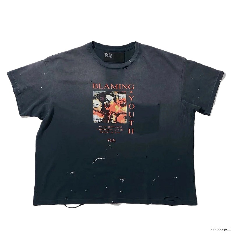 Paly Hollywood Distressed Print Vintage Charcoal Black T-Shirt