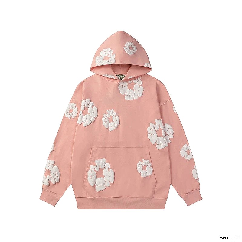 Peach Pink Floral Pullover Hoodie