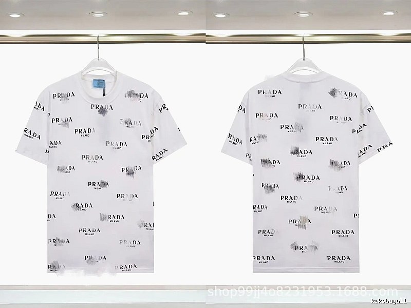 Prada All-over Print Streetwear Style White Short-sleeve T-Shirt