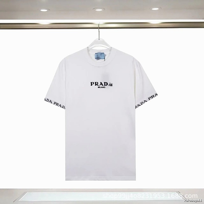 Prada Classic Webbing Minimalist Style White T-Shirt