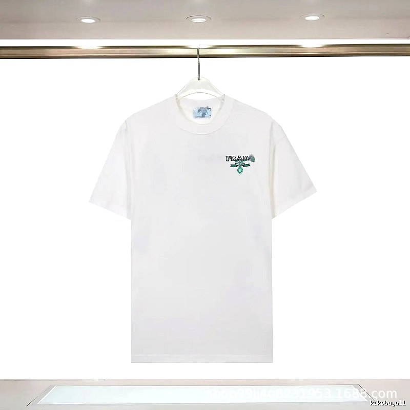 Prada Embroidered Minimalist Style White Short-sleeve T-shirt