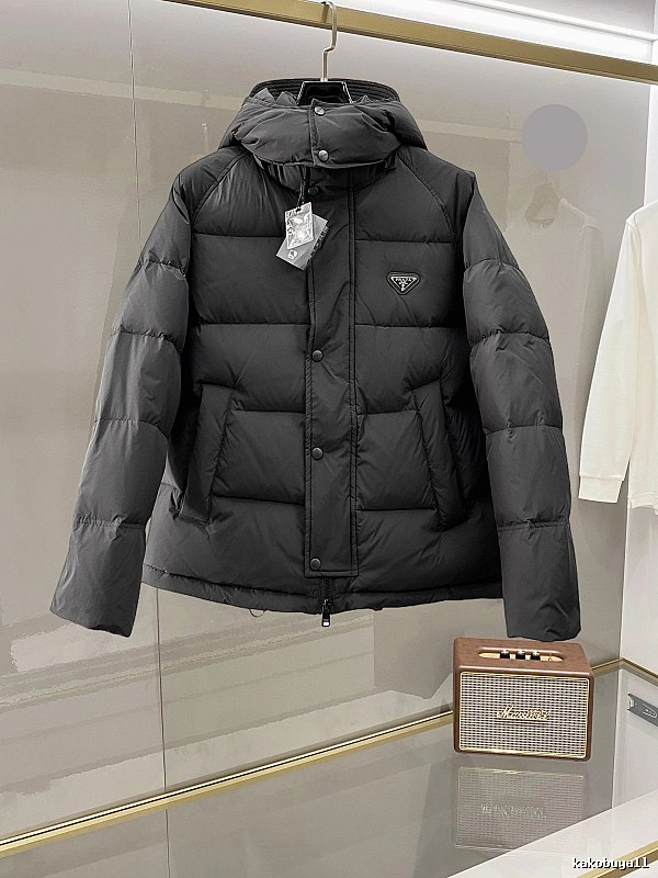 Prada Hooded Puffer Jacket with Black Hooded Logo
