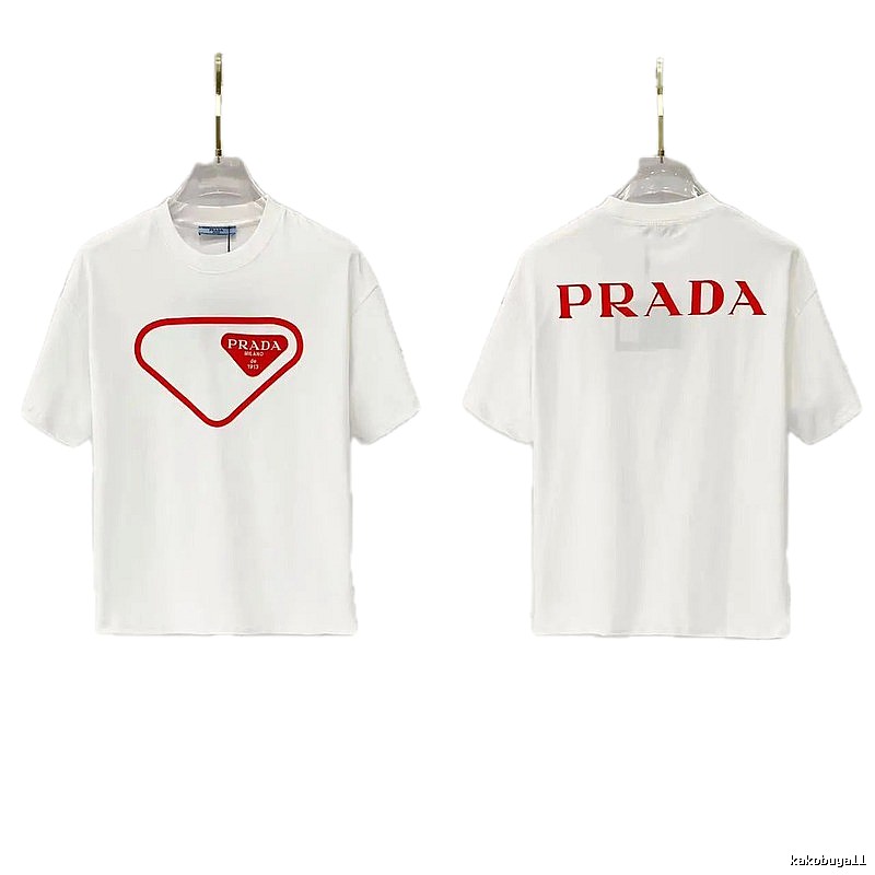 Prada Inverted Triangle Minimalist Style White Short-sleeve T-shirt