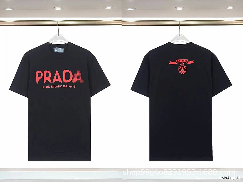 Prada Letter Print Trendy Cool Style Black Short-sleeve T-shirt
