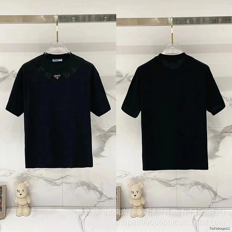 Prada Triangle Logo Minimalist Style Black Short-sleeve T-shirt