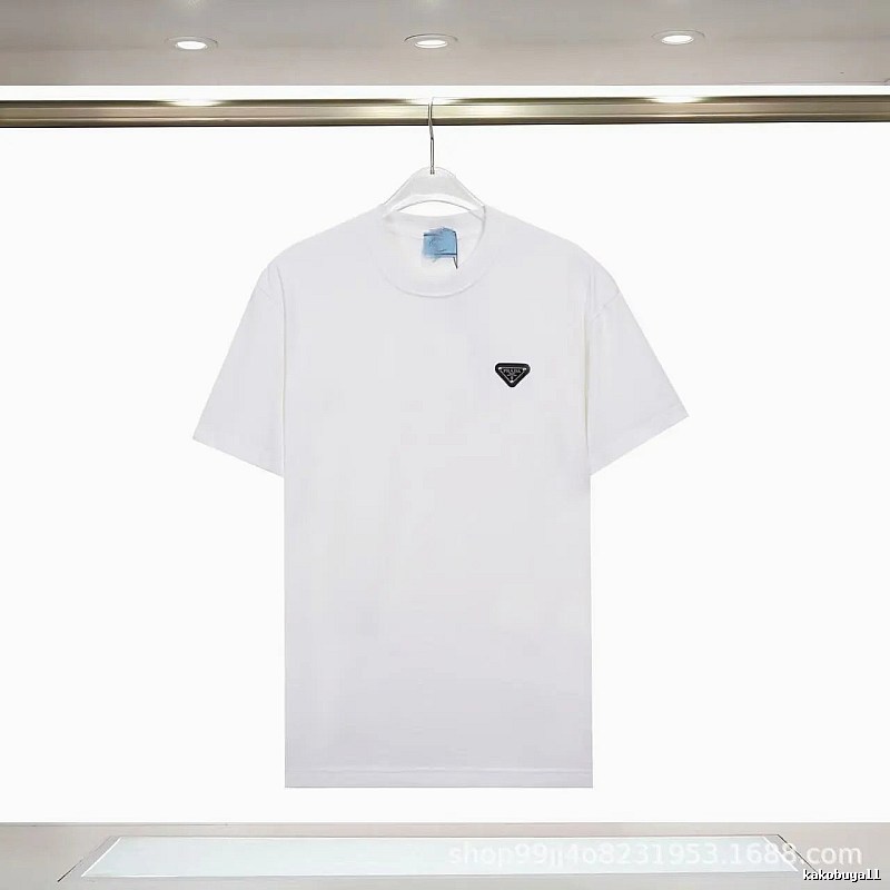 Prada Triangle Logo Minimalist Style White Short-sleeve T-shirt