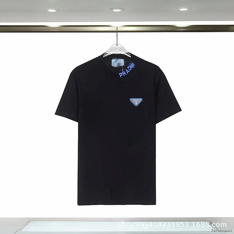 Prada Triangle Logo Streetwear Style Black T-shirt