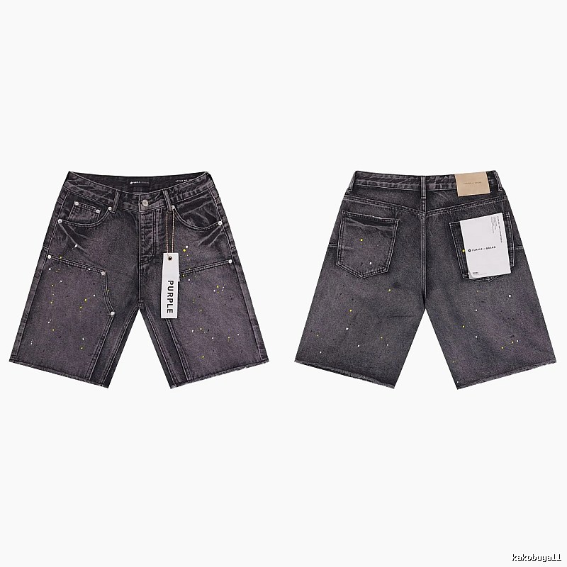 Purple Godspeed Ink-splattered Black and Grey Denim Shorts