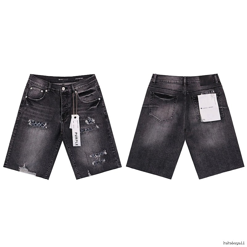 PurpleGodspeed High Street Ripped Black Gray Denim Shorts
