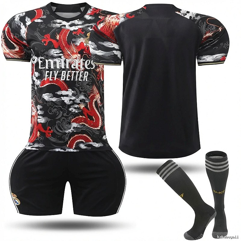 Real Madrid dragon pattern Chinese style black jersey