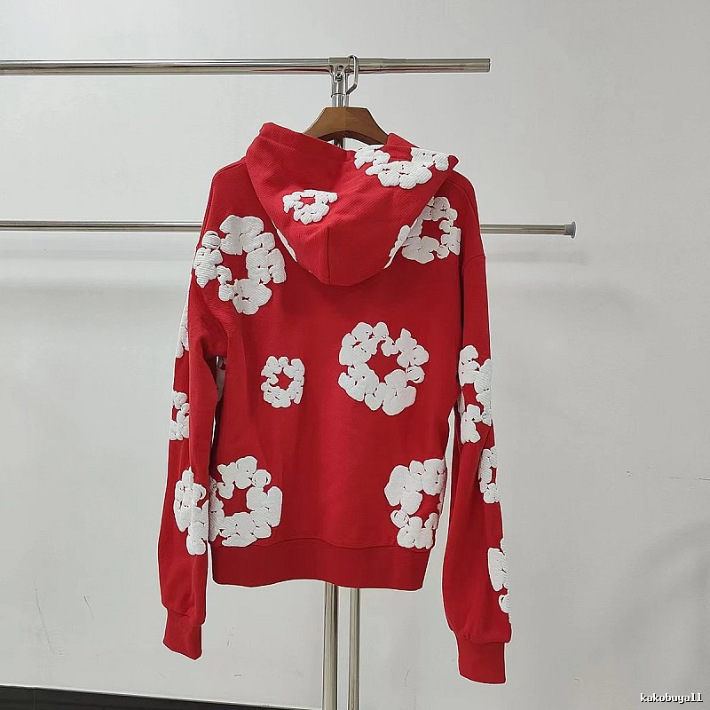 Red White Floral Hoodie Streetwear Style