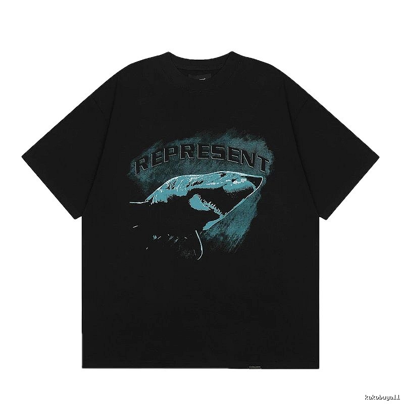 Represent Shark Print Retro Style Black T-Shirt