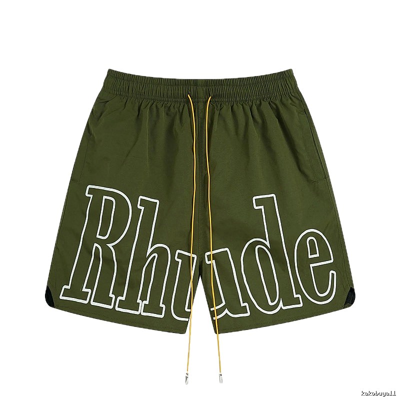 RHUDE letter-style military green shorts
