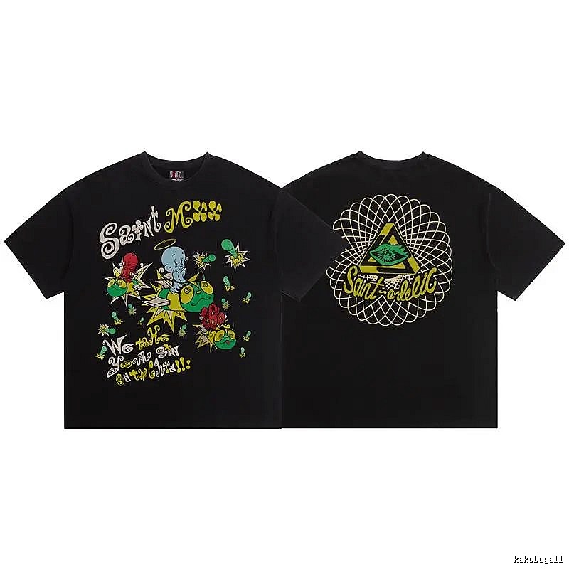 SAINT Cartoon Graffiti Street Style Black T-Shirt