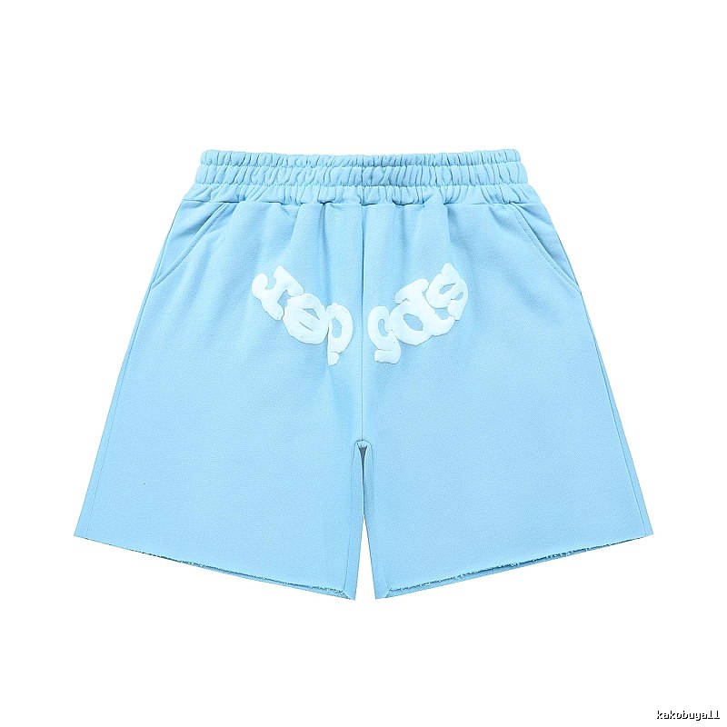 Sp5der letter-style light blue shorts