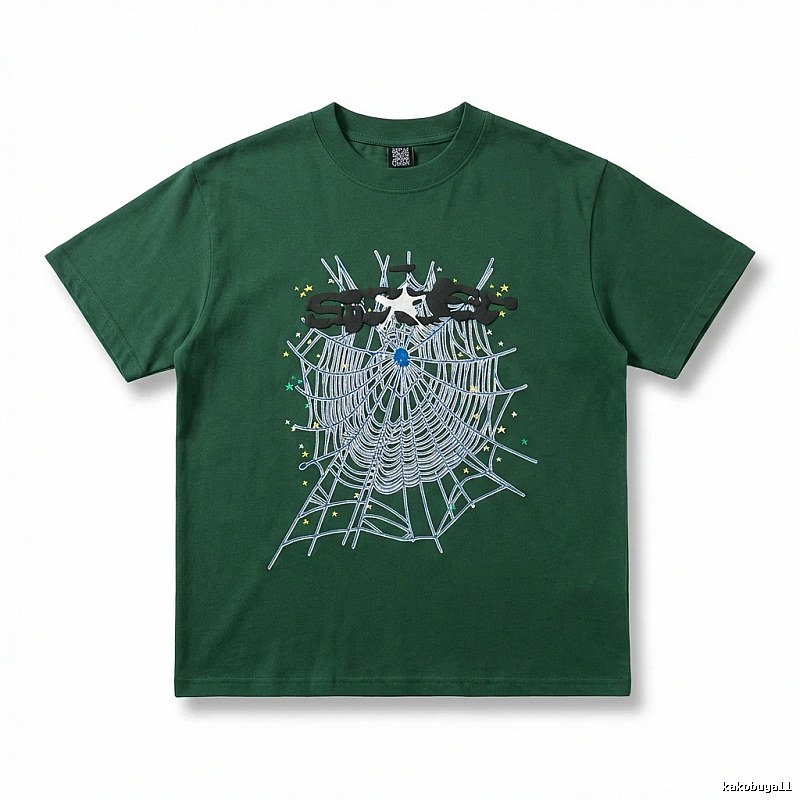 Sp5der Spider Web Print Dark Green T-shirt