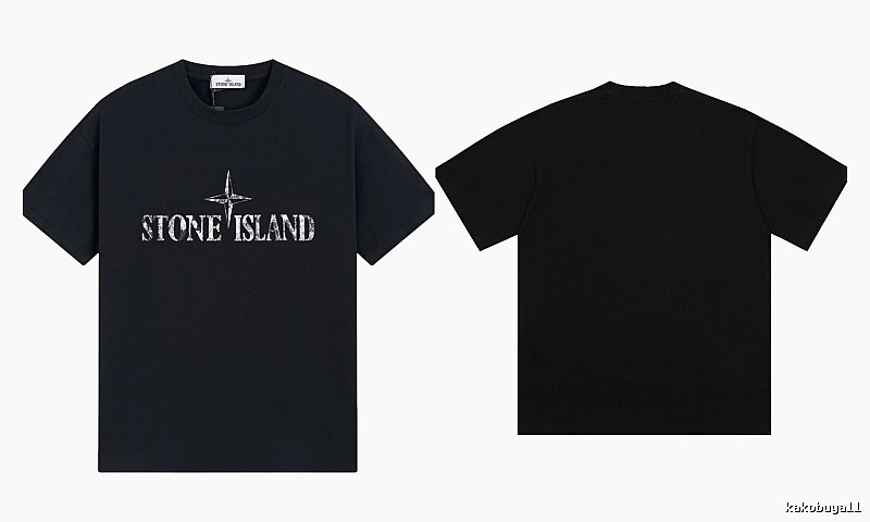Stone Island Classic Distressed Street Style Black Short Sleeve T-Shirt