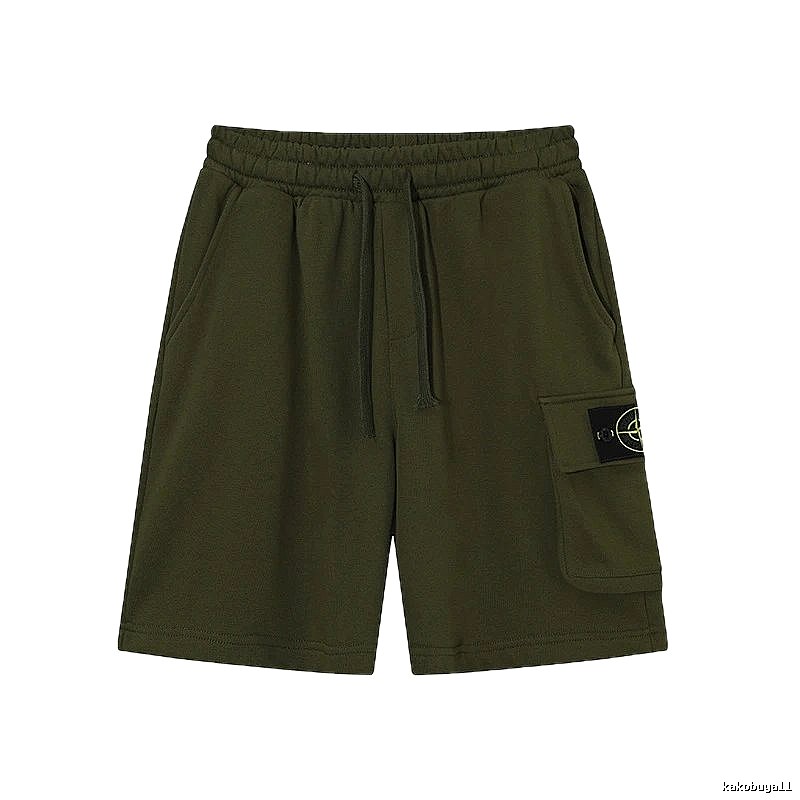 Stone Island Classic Workwear Style Army Green Casual Shorts