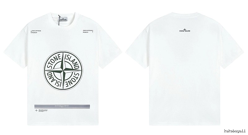 Stone Island Compass Print Casual Style White Short-sleeve T-shirt