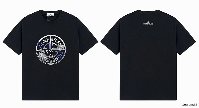 Stone Island Compass Print Street Style Black T-Shirt