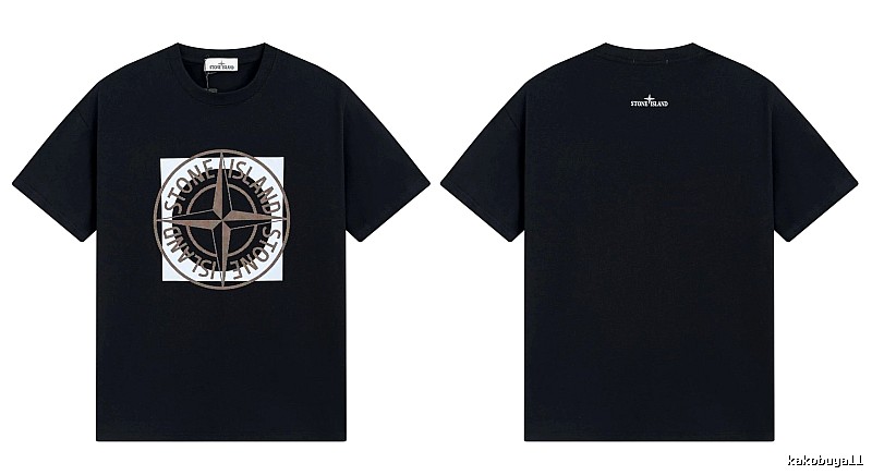 Stone Island Compass Print Street Style Black T-Shirt