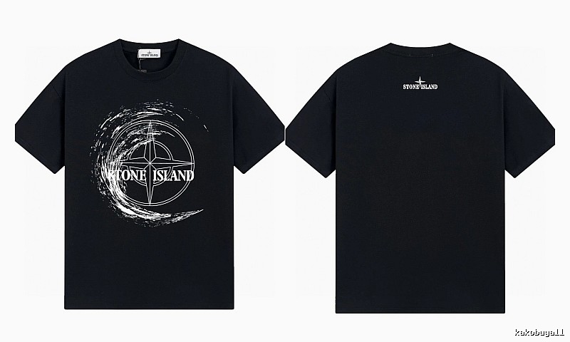 Stone Island Compass Print Street Style Black T-Shirt