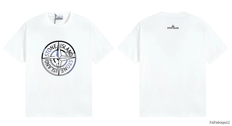 Stone Island Compass Print Street Style White T-shirt