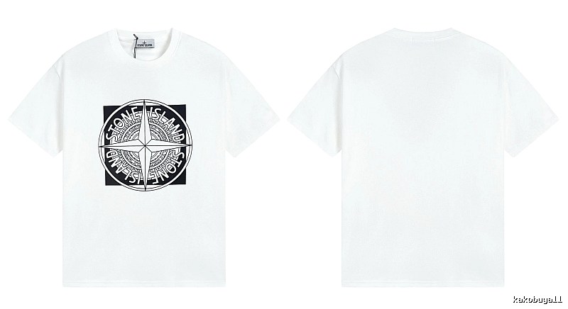 Stone Island Compass Print Street Style White T-Shirt