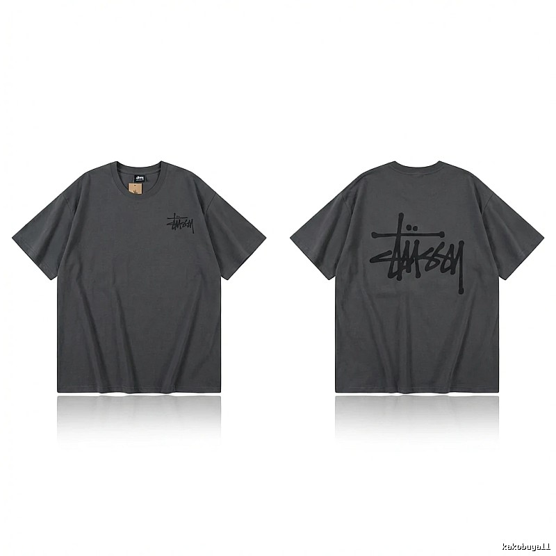Stussy basic style simple style dark gray T-shirt