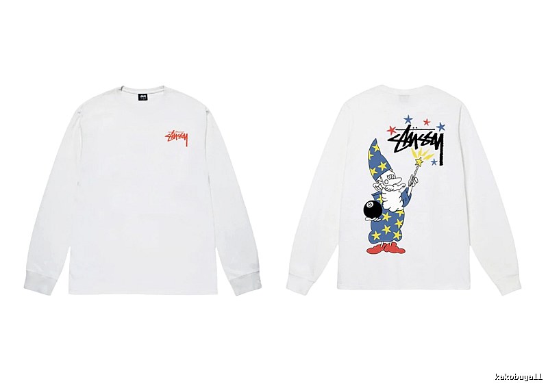 Stussy cartoon print style white long T-shirt