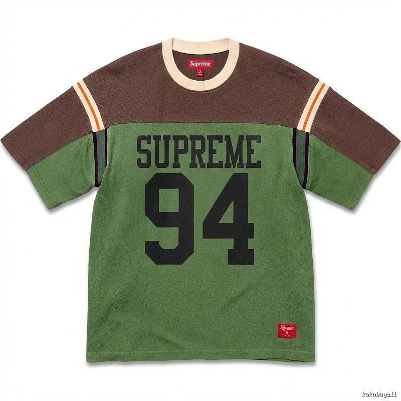 Supreme retro-style green and brown color-blocking T-shirt