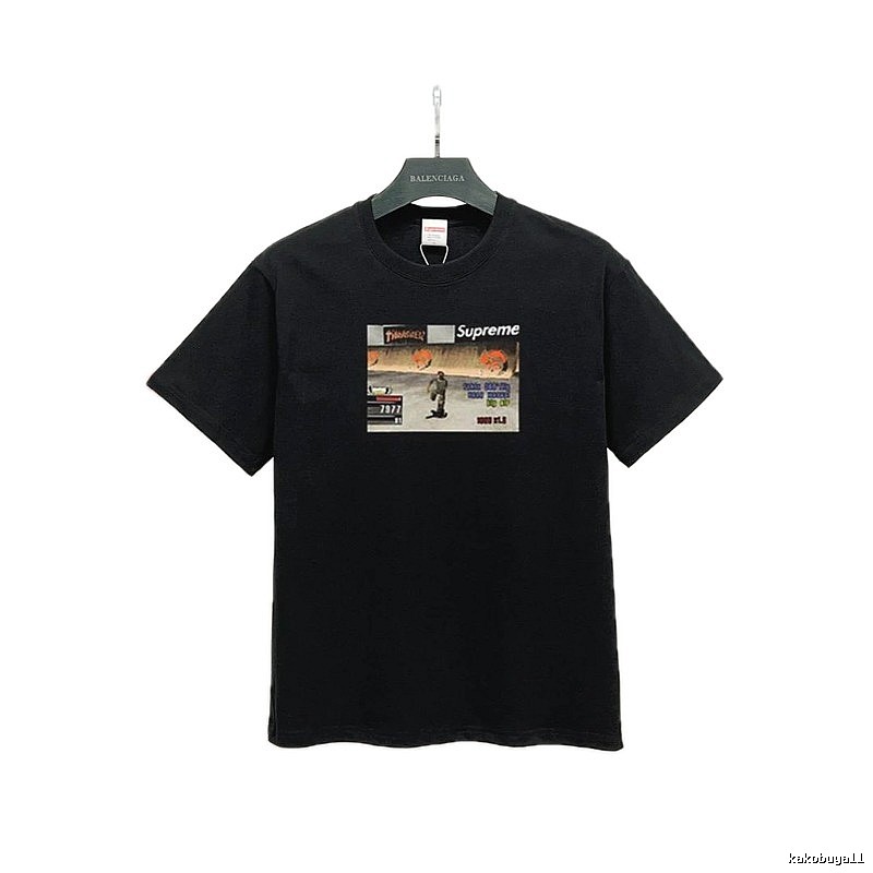 Supreme Street Style Skateboard Print Black T-Shirt