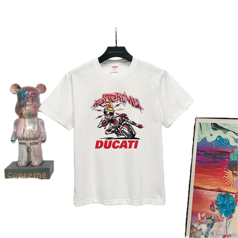 Supreme x Ducati Co-branded Biker Style White T-Shirt