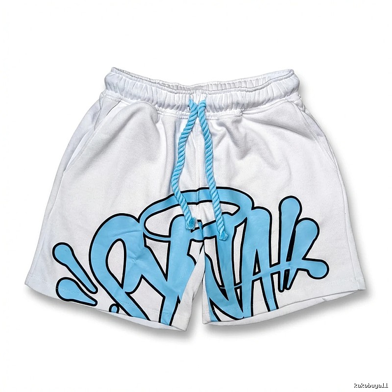 SynaWorld graffiti-style white shorts