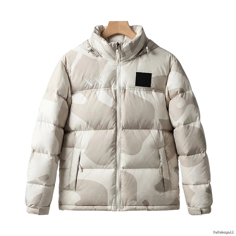 The North Face camouflage-style white down jacket