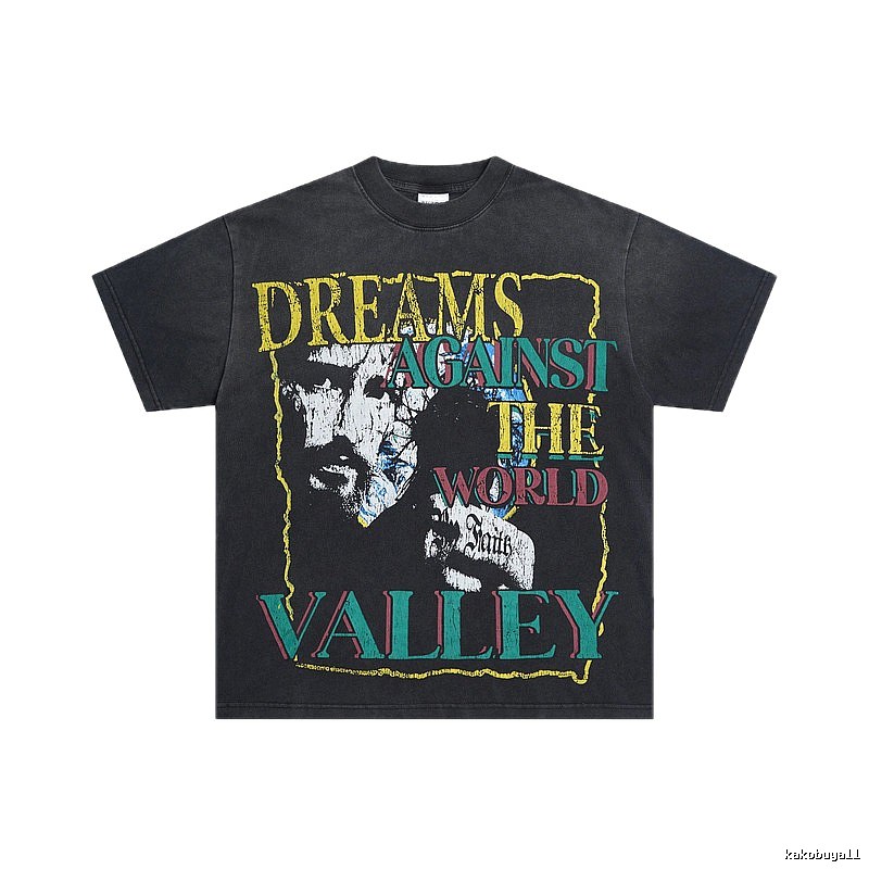 Valley Portrait Print Vintage Distressed Black T-Shirt